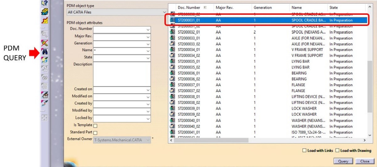 Open a CAD document from the Query result window