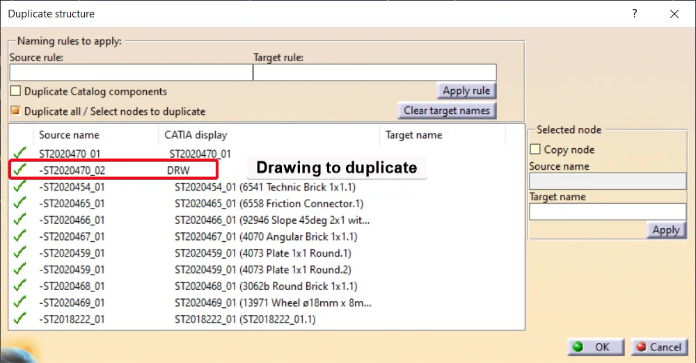 Duplicate drawing option enabled - therefore drawings are visible in the list