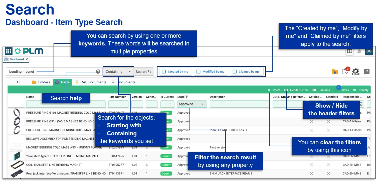 dashboard item search